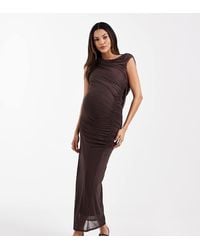 ASOS - Asos Design Maternity Mesh One Shoulder Ruched Front Maxi Dress With Draped Back - Lyst
