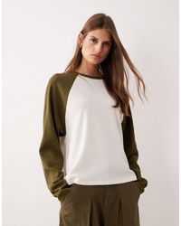 ASOS - Raglan Long Sleeve Waffle-knit Top - Lyst