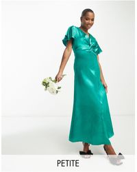 Vila - Bridesmaid Satin Flutter Sleeve Maxi Dress - Lyst