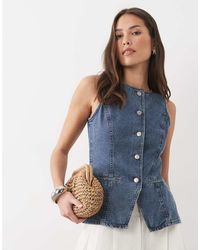 Threadbare - Gilet Di Jeans Girocollo Lavaggio Medio - Lyst