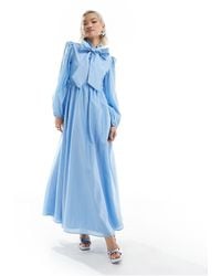 Sister Jane - Vestito al polpaccio chiaro a maniche lunghe con fiocco - Lyst