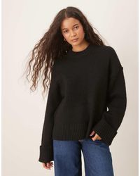 Gina Tricot - Relaxed Crew Neck Folded Sleeve Knitted Sweater - Lyst