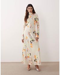 ARRANGE - – hochgeschlossenes satin-maxikleid mit blumenmuster und einsätzen - Lyst