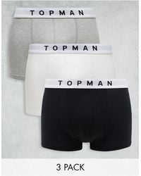 TOPMAN - Confezione da 3 boxer aderenti color nero, bianco e grigio mélange con fascia - Lyst