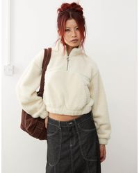 Monki - Borg Half Zip Up Fleece Sweatshirt - Lyst
