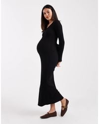 ASOS Asos Velvet Plunge Kimono Midi Dress With Tie Waist in Blue | Lyst