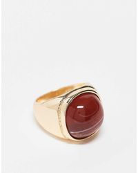 Reclaimed (vintage) - Uniseks Ring Met Rood Siersteentje - Lyst