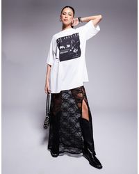 ASOS - – t-shirt mit print und em spitzen-midirock im 2-in-1-design - Lyst