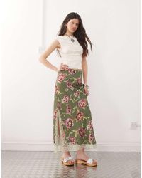 Reclaimed (vintage) - Satin Midi Skirt With Lace Trim - Lyst