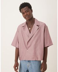 ASOS - Camisa A Rayas Burdeos De Corte Cuadrado Extragrande Con Cuello De Solapas De -Neutro - Lyst