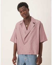 ASOS - Camicia Squadrata Oversize Bordeaux A Righe Con Colletto A Rever - Lyst