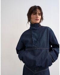 TOPSHOP - Denim Bubble Hem Top With Funnel Neck - Lyst