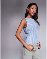 ASOS - – ärmelloses plissiertes oberteil mit em streifenprint und gerafften seiten - Lyst