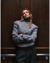 4th & Reckless - Wool Feel Fluffy Knit Dropped Shoulder Cable Detail Slouchy Oversized Jumper - Lyst
