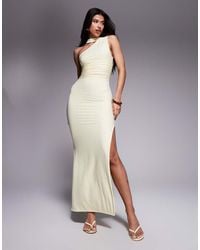 Kaiia - Exclusive Double Layered Slinky One Shoulder Scarf Detail Side Split Maxi Dress - Lyst
