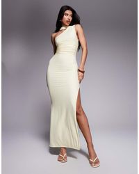 Kaiia - Exclusive Double Layered Slinky One Shoulder Scarf Detail Side Split Maxi Dress - Lyst