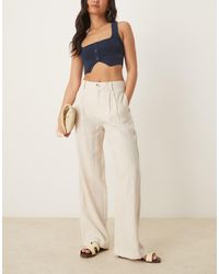Mango - Linen Mix Elasticated Waist Pleat Front Straight Leg Trouser - Lyst