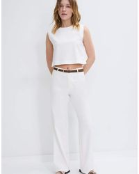 Stradivarius - Straight-leg Linen Mix Trousers With Belt - Lyst