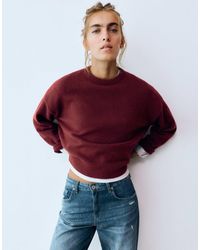 Pull&Bear - Pull en maille douce coupe carrée bordeaux - Lyst