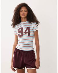 ASOS - T-shirt effet rétréci à manches courtes avec imprimé graphique 94 et rayures - Lyst