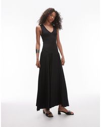 TOPSHOP - V Neck Jersey And Pleated Midi Dress - Lyst