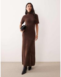 Pretty Lavish - Fluffy Knit Turtle Neck Short Sleeve Maxi Dress - Lyst