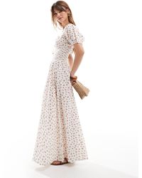 esmé studios - Esmee Exclusive Puff Sleeve Tie Front Maxi Beach Dress - Lyst
