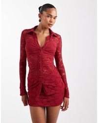 Wanderdoll - Lacie Plunge Neck Long Sleeve Lace Shirt Co-ord - Lyst