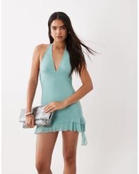 Motel - Bovlin Halter Frill Hem Mini Dress - Lyst