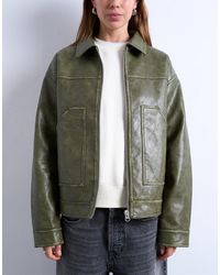 TOPSHOP - Faux Leather Zip Up Jacket With Patch Pockets - Lyst