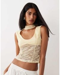ASOS - Lace Cap Sleeve Top With Neck Detail - Lyst