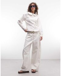 Reclaimed Vintage - Denim baggy Wide Leg Jeans With Tie Detail - Lyst