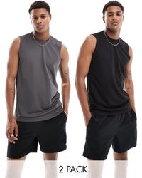 ASOS 4505 - Icon - confezione da 2 t-shirt da allenamento senza maniche quick dry nera e grigio antracite - Lyst