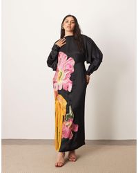 ARRANGE - Curve Dripping Floral Embroidered Strong Shoulder Open Back Maxi Dress - Lyst