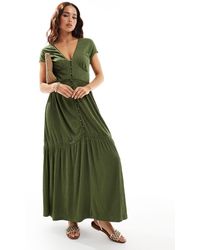ASOS - V Neck With Cap Sleeves With Lace Inserts Maxi Dress - Lyst