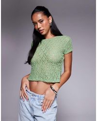 ASOS - Lace Short Sleeve Semi Sheer Baby Tee - Lyst