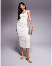 ASOS - Structured Pleat Bodice Detail Midi Dress - Lyst