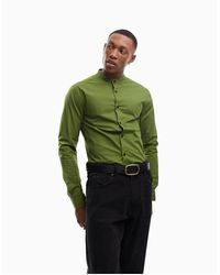 ASOS - Camisa verde entallada con cuello mao - Lyst