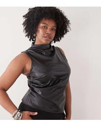 Noisy May - High Neck Faux Leather Asymmetric Top - Lyst