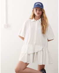 Monki - Vestito Camicia A Maniche Corte Con Fondo A Balze - Lyst