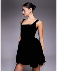 Wanderdoll - Lucky Velvet Square Neck Hip Detail Mini Dress - Lyst