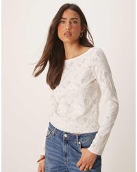 Gina Tricot - Sheer Long Sleeve Lace Top With Fluted Sleeves - Lyst