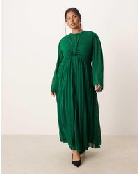ASOS - Asos Design Curve Tie Back Fluted Sleeve Pleated Chevron Chiffon Midi Dress - Lyst