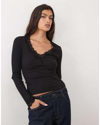 Gina Tricot - Long Sleeve V Neck Lace Top - Lyst