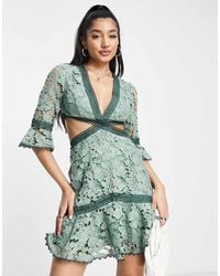 ASOS - Lace Mini Dress With Circle Trim And Cut Out Detail - Lyst