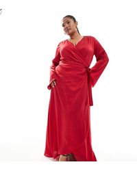 Tfnc Plus - Satin Long Sleeve Wrap Maxi Dress - Lyst
