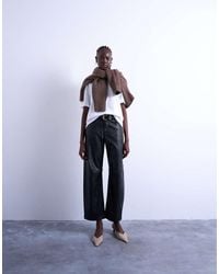 TOPSHOP - Faux Leather Barrel Leg Trouser - Lyst