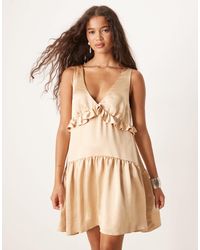 ASOS - V-neck Ruffle Mini Smock Dress - Lyst