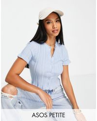 ASOS Asos Design Petite Cardi With Mini Cable And Frill Detail - Blue