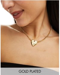 ASOS - 14k Plated Necklace With Curb Chain And Hammered Heart Design - Lyst